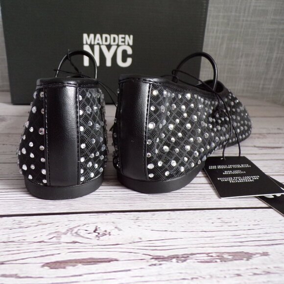 Madden NYC Women’s Black Mesh Ballet Flats with Rhinestones - Picture 4 of 6